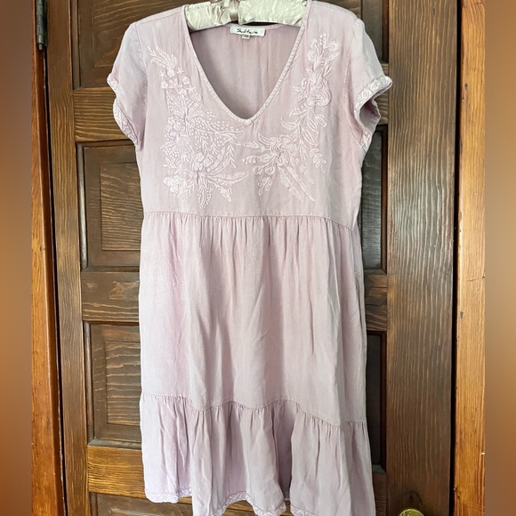 Solitaire Dresses & Skirts - Solitaire dusty pink embroidered knee length summer dress- XS-M